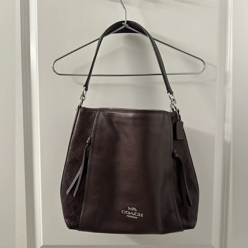 Coach Marlon Hobo Bag Burgundy Maroon‎ Pebble Leather